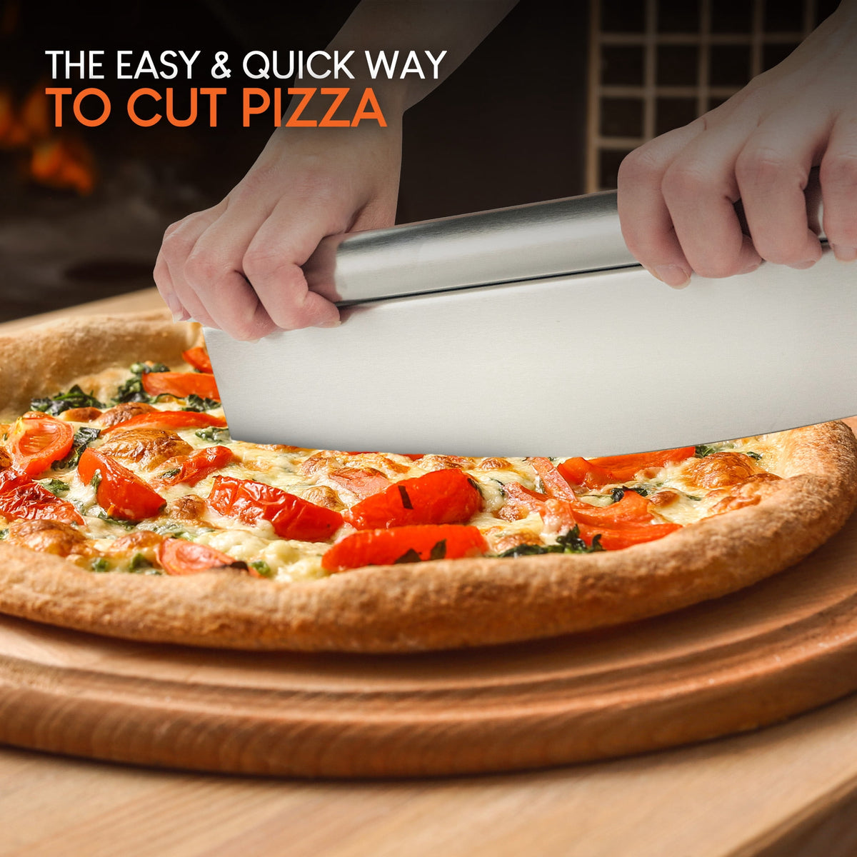 Rocking Pizza Cutter, Stainless Steel Mezzaluna Blade with Grip - Image 6