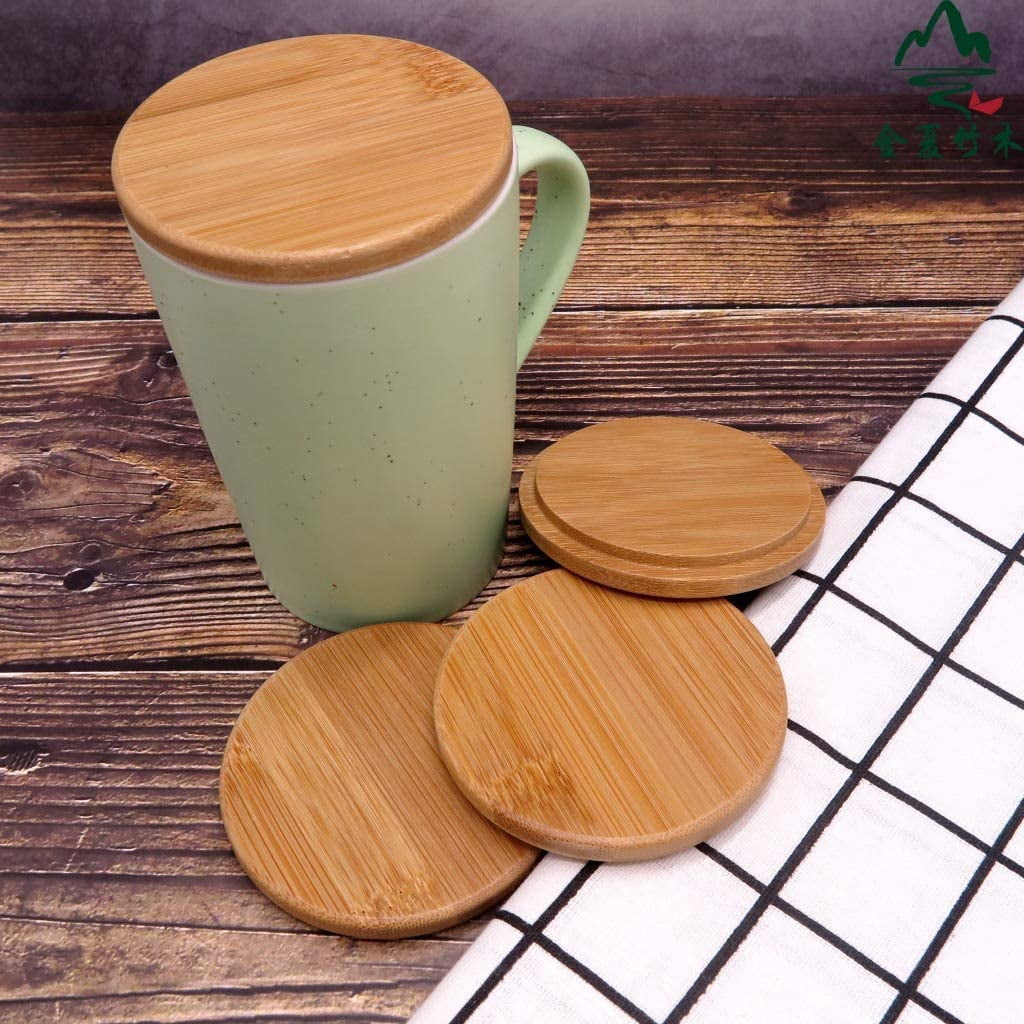 Bamboo Cup Lids, Pack of 4 Wooden Covers for Mugs and Glass Jars - Image 3