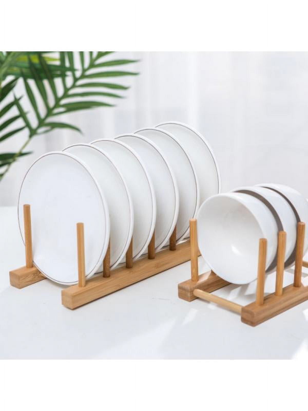 Bamboo Dish and Pot Lid Rack, 6 Slots for Cupboard or Counter - Image 4