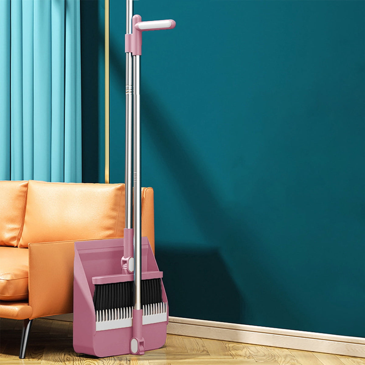 Upright Broom and Dustpan Set with Self Cleaning Scraping Teeth - Image 2