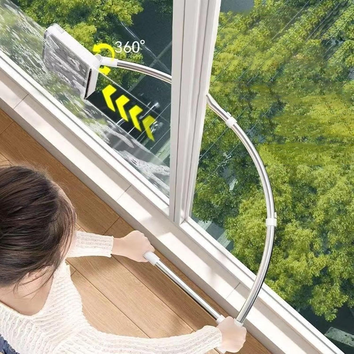 Long Handle Window Cleaning Brush with Squeegee and Sponge Head - Image 5