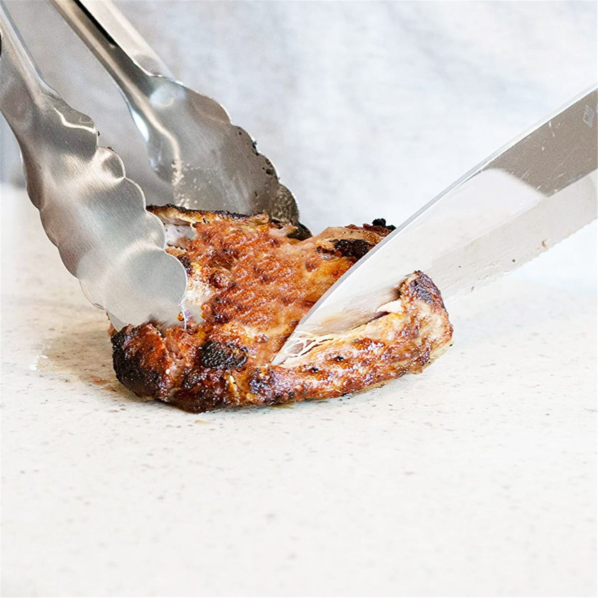 Locking Kitchen Tongs, 12 Inch Stainless Steel with Scalloped Tips - Image 3