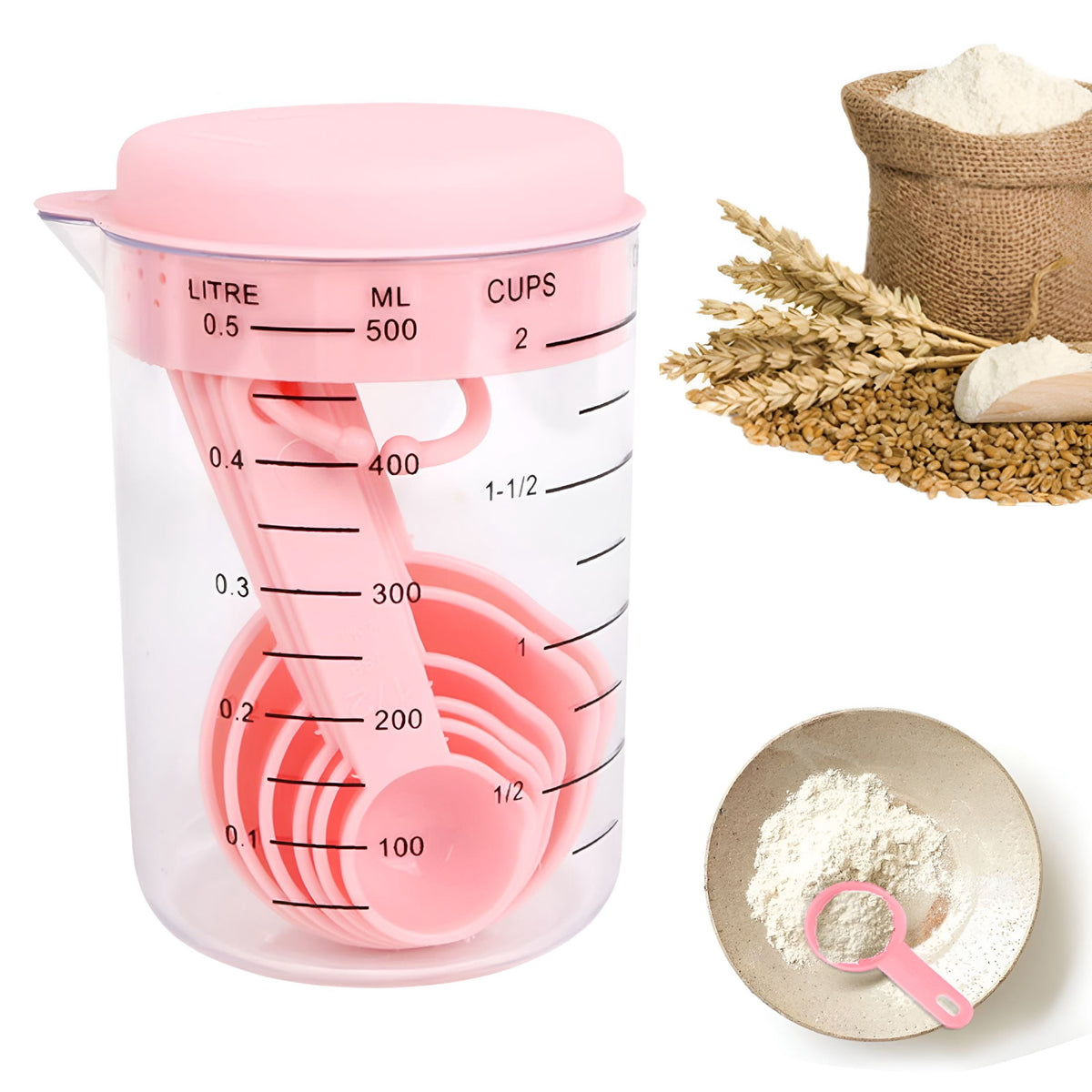 Measuring Cup and Spoon Set, 7 Pieces with Lidded 500 ml Jug - Image 3