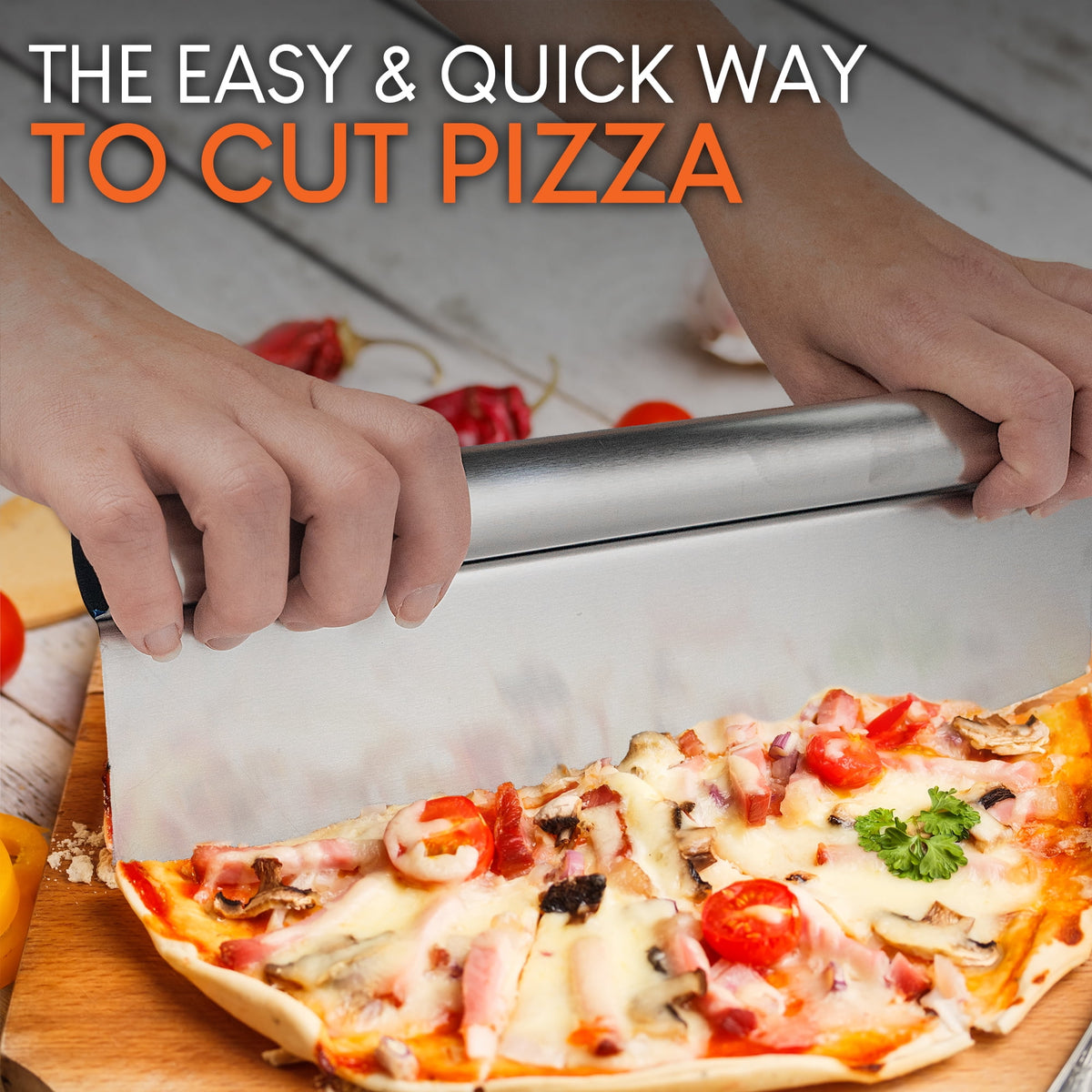 Rocking Pizza Cutter, Stainless Steel Mezzaluna Blade with Grip - Image 5