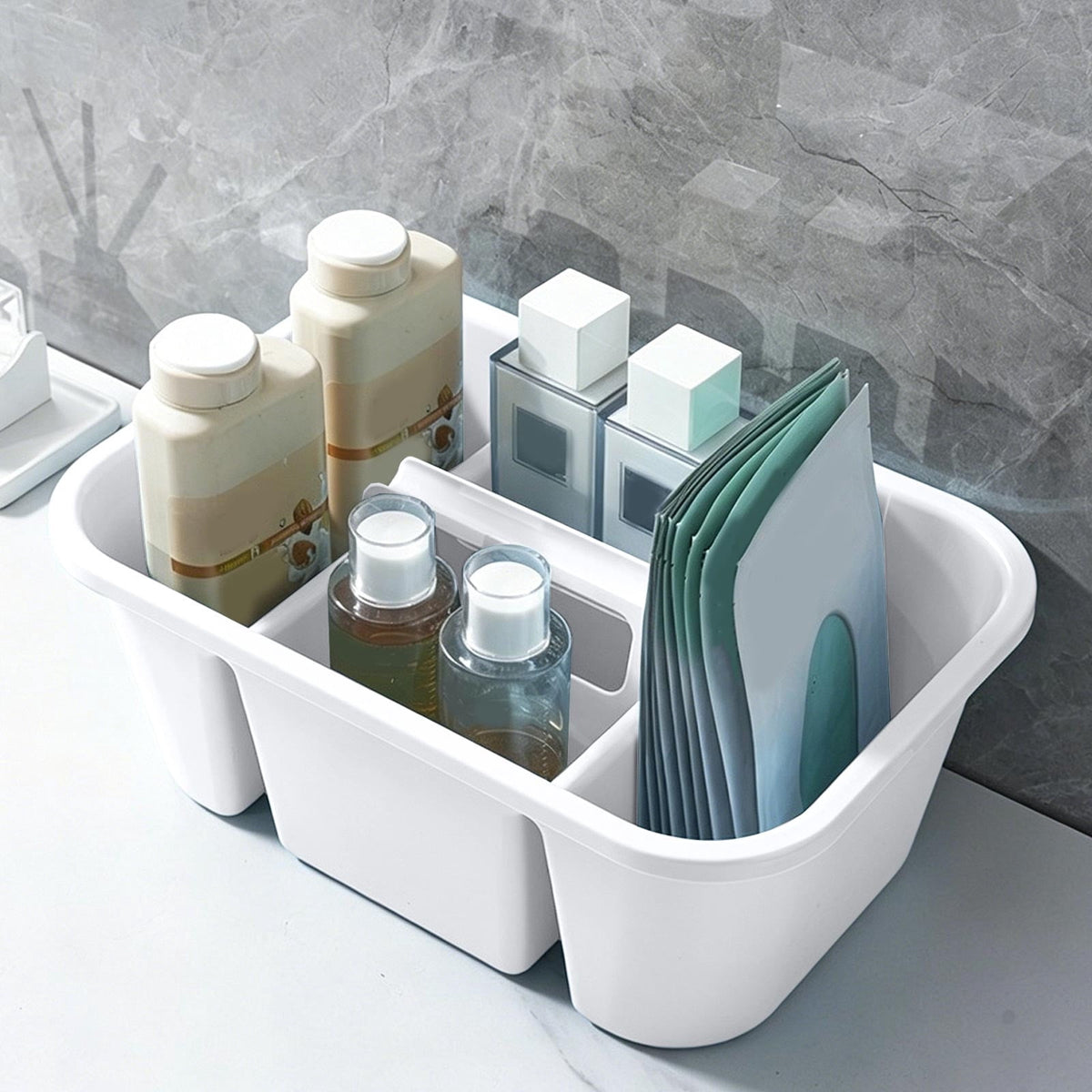 Divided Plastic Caddy Tote with Handle for Shower and Cleaning Supplies - Image 2