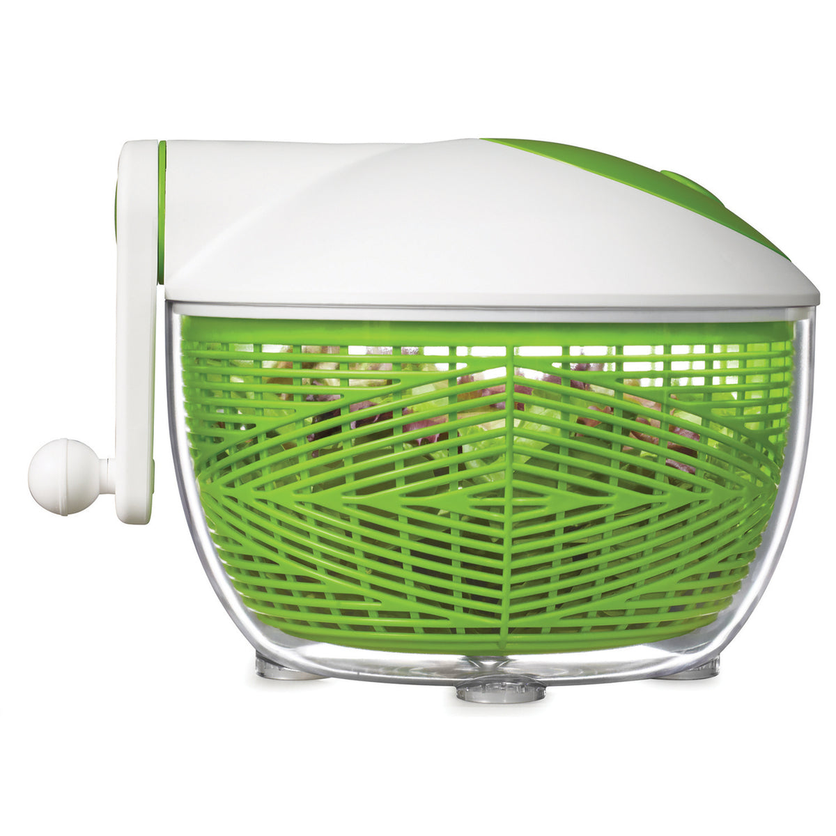 Push Button Salad Spinner, 5 Quart Bowl in Green and White - Image 4