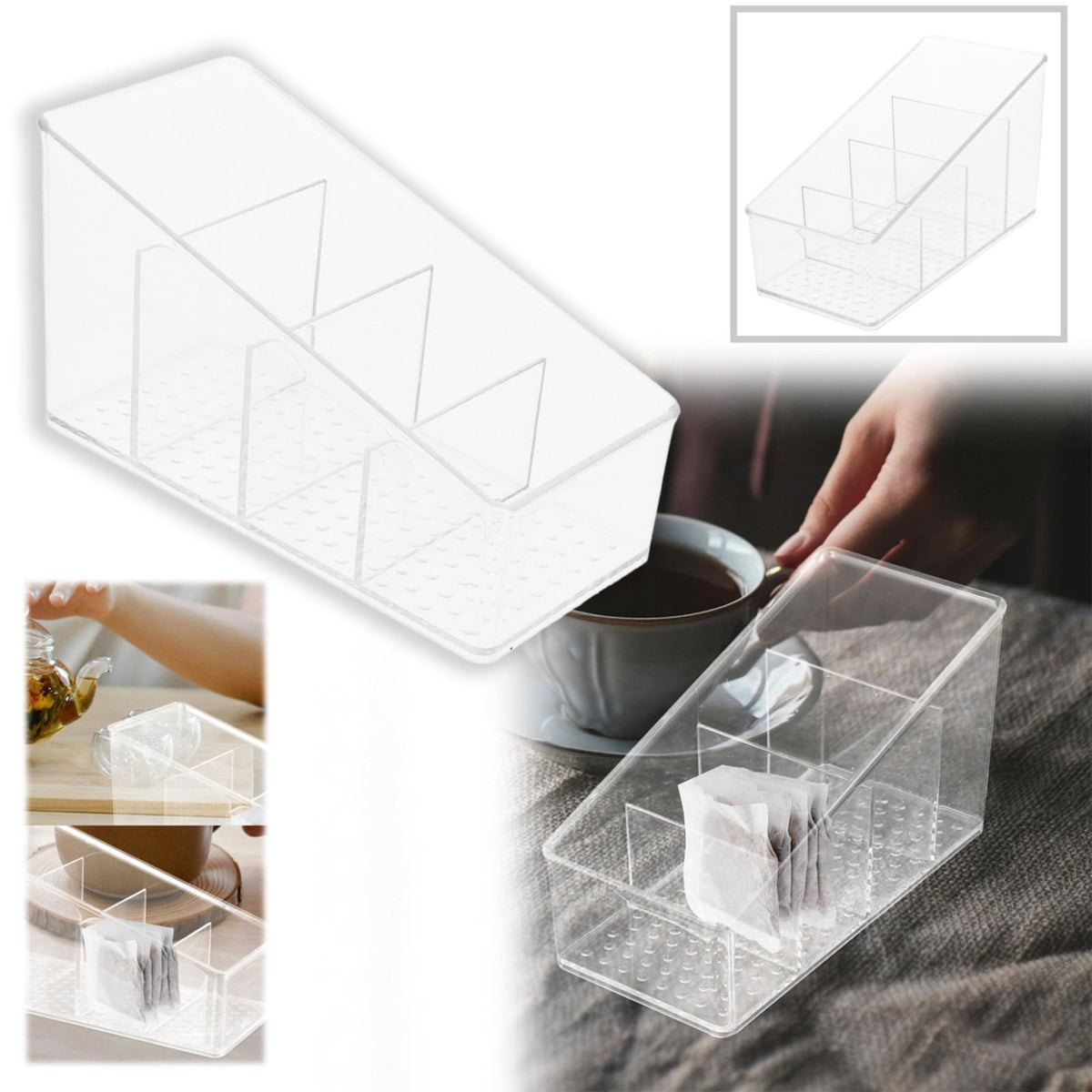 Clear Tea Bag Organizer with Divider for Sugar and Coffee Packets - Image 3