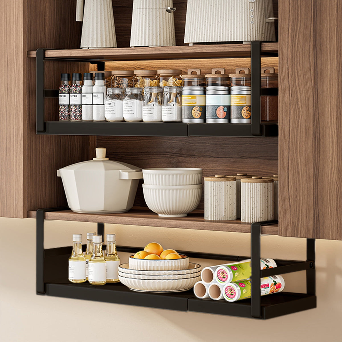 Telescopic Under Shelf Basket, Expandable Steel Cupboard Rack - Image 4