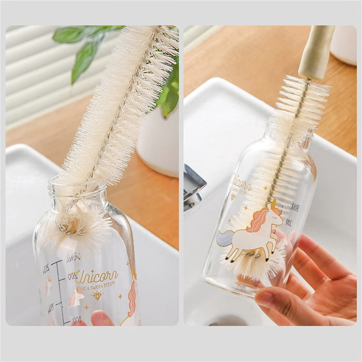 L Shaped Bottle Brush with Long Wooden Handle and Nylon Tip - Image 5