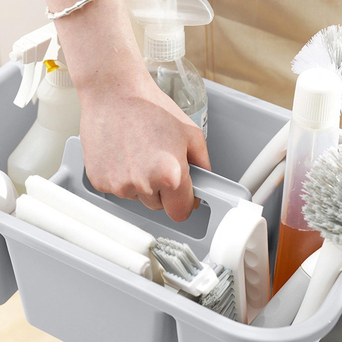 Divided Plastic Caddy Tote with Handle for Shower and Cleaning Supplies - Image 5