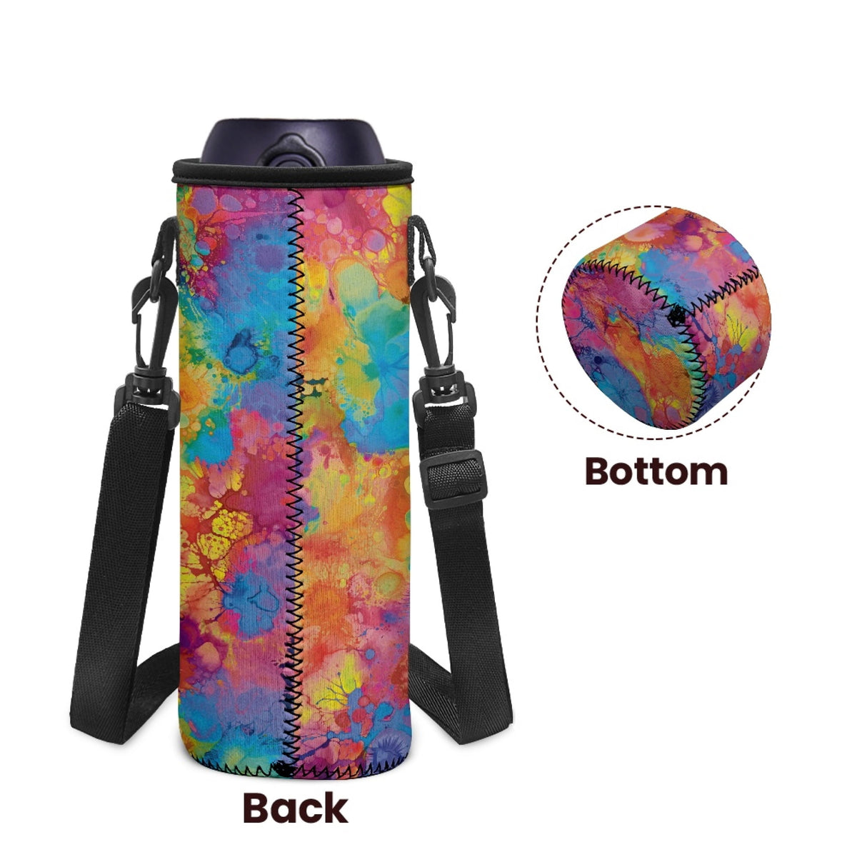 Tie Dye Water Bottle Carrier with Phone Pocket and Shoulder Strap - Image 3