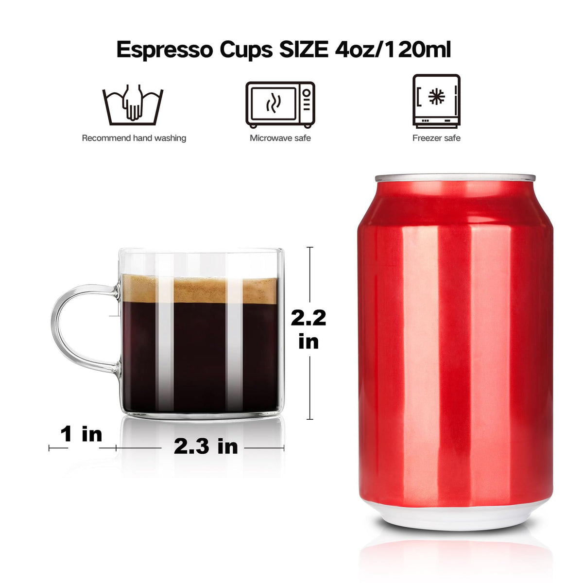 Espresso Glasses with Handles, Set of 8 Clear 4.5 oz Cups - Image 3