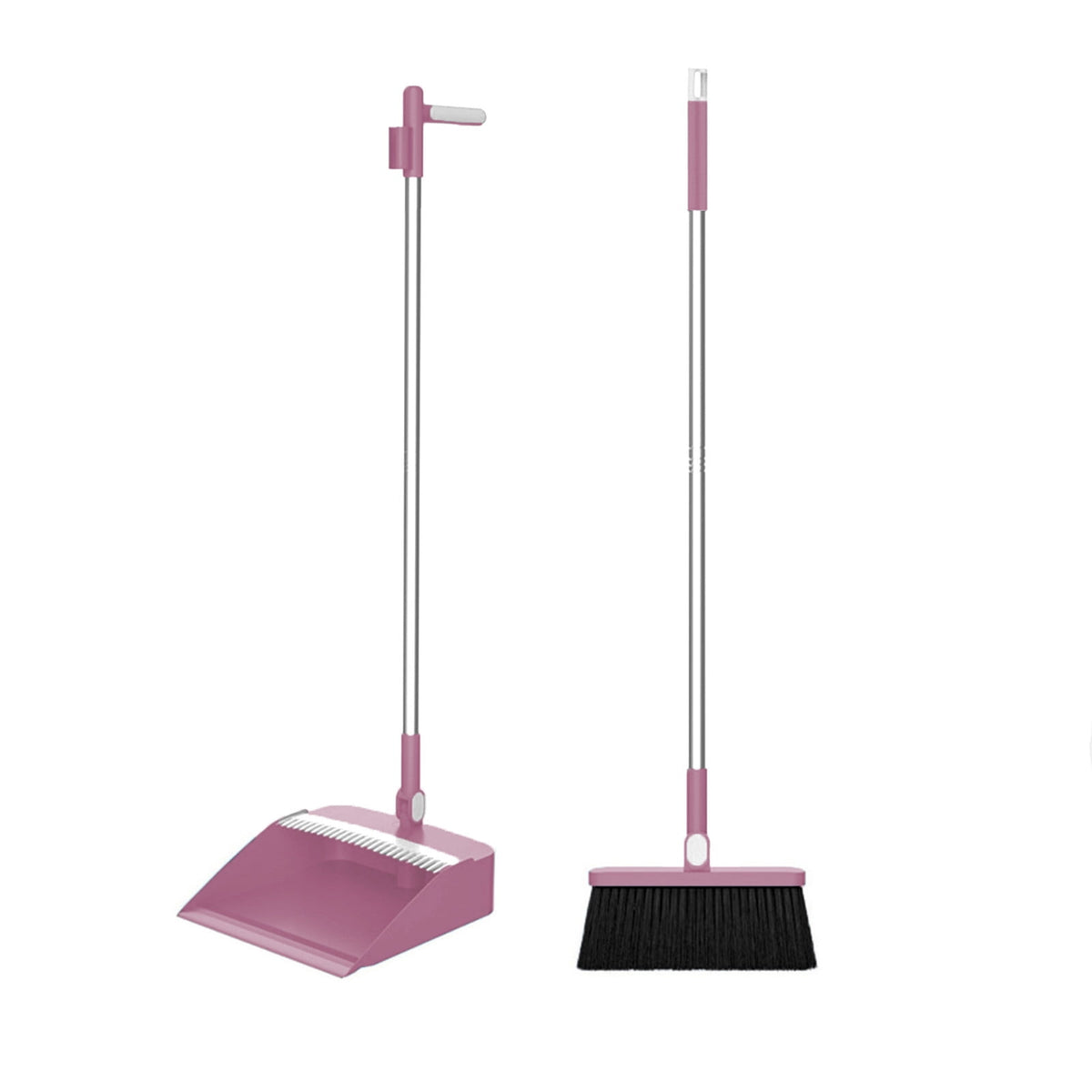 Upright Broom and Dustpan Set with Self Cleaning Scraping Teeth