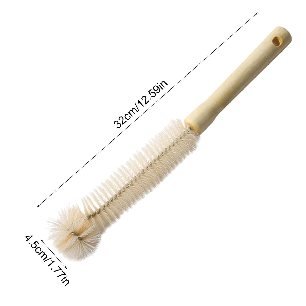 L Shaped Bottle Brush with Long Wooden Handle and Nylon Tip - Image 3