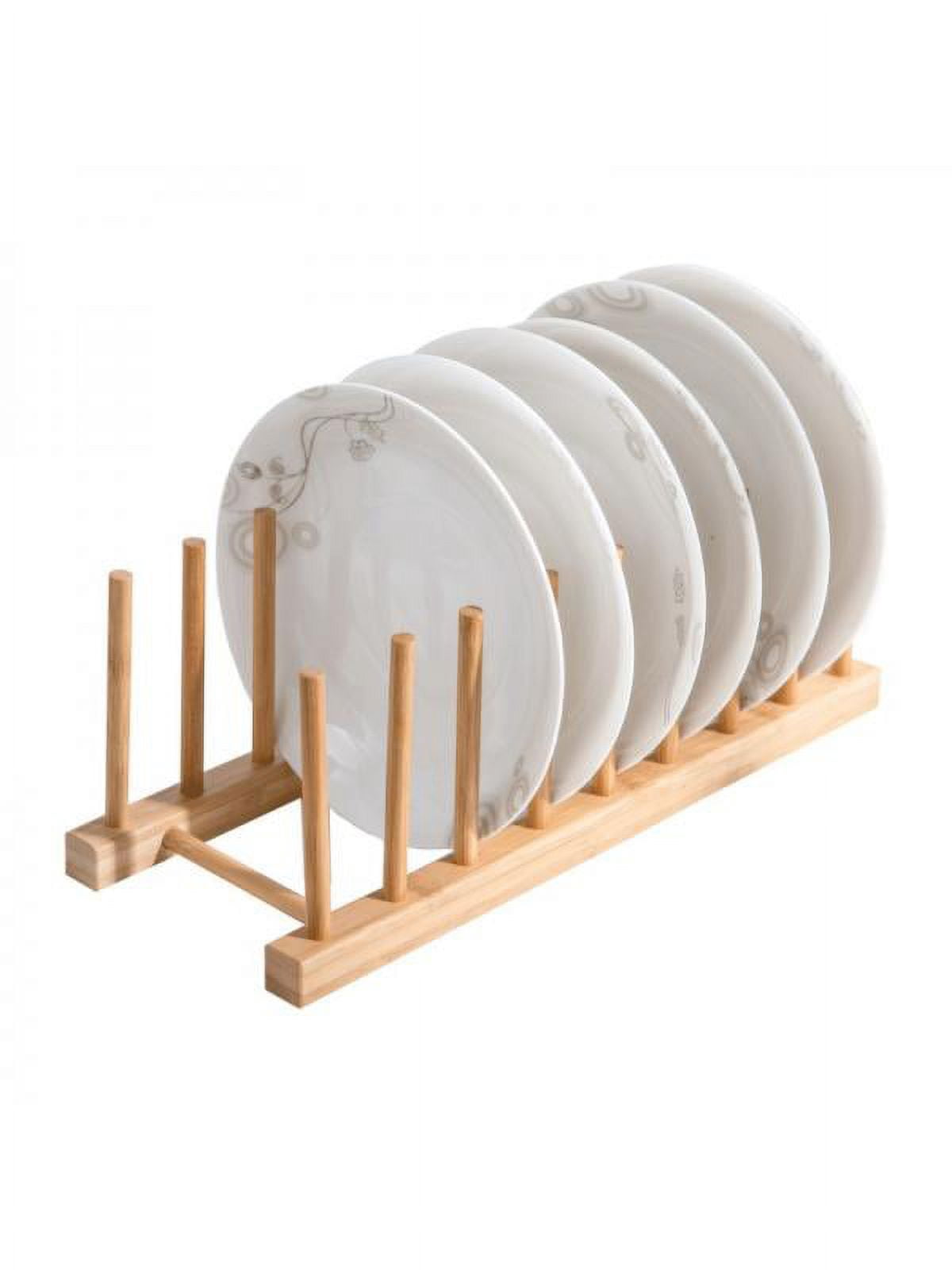 Bamboo Dish and Pot Lid Rack, 6 Slots for Cupboard or Counter - Image 3