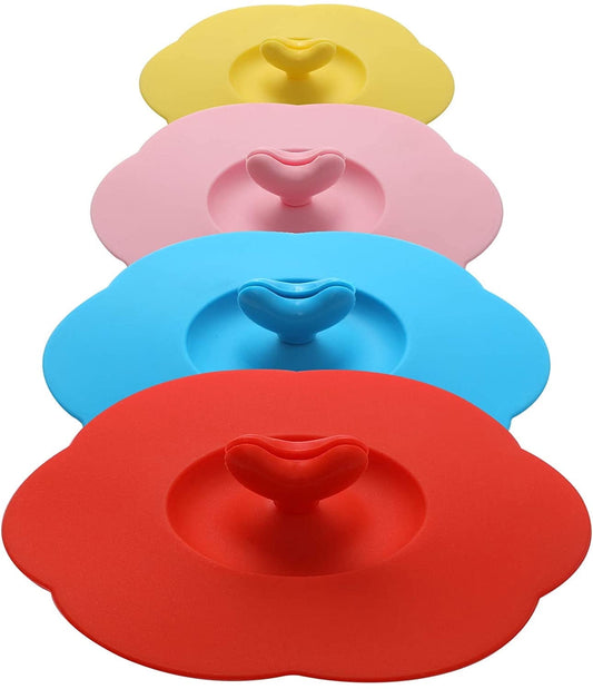 Silicone Mug Lids, Set of 4 Flower Shaped Covers for Cups and Teapots