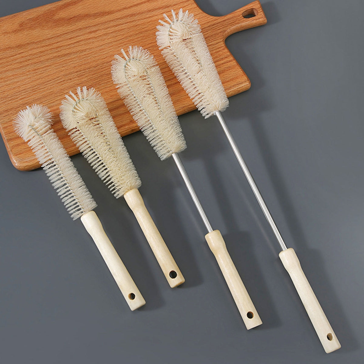 L Shaped Bottle Brush with Long Wooden Handle and Nylon Tip - Image 4