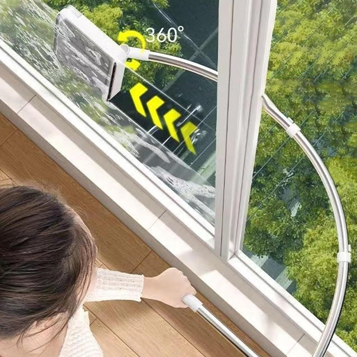 Long Handle Window Cleaning Brush with Squeegee and Sponge Head - Image 6