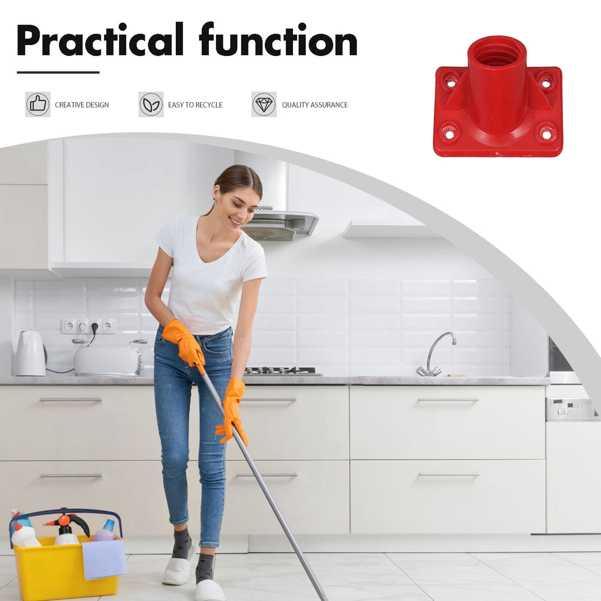 Floor Brush Connector, Red Plastic Joint for Scrub Brush Handles - Image 3