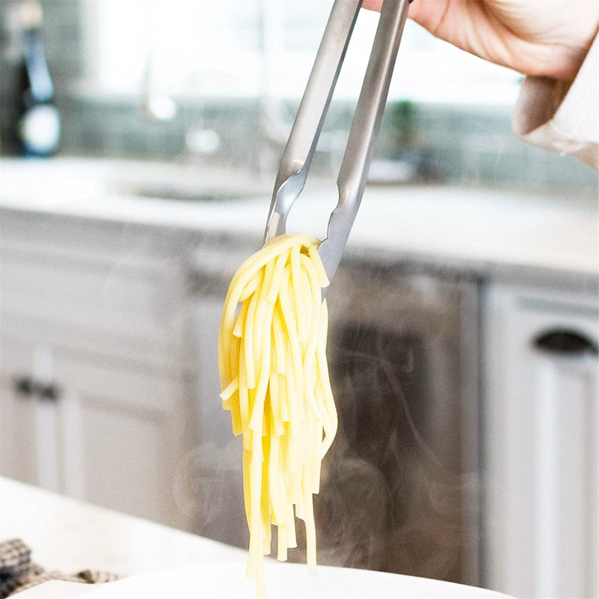 Locking Kitchen Tongs, 12 Inch Stainless Steel with Scalloped Tips - Image 4