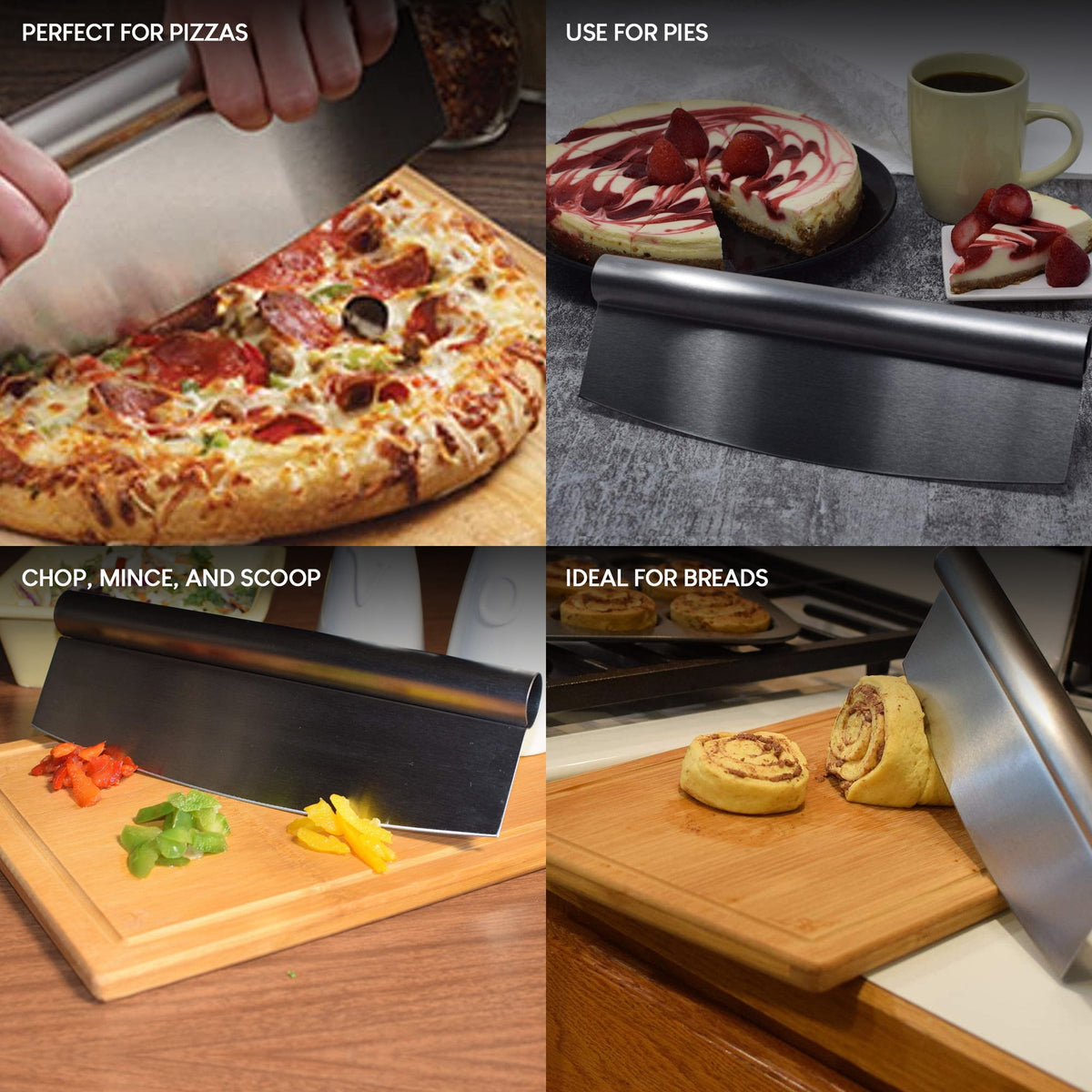 Rocking Pizza Cutter, Stainless Steel Mezzaluna Blade with Grip - Image 4