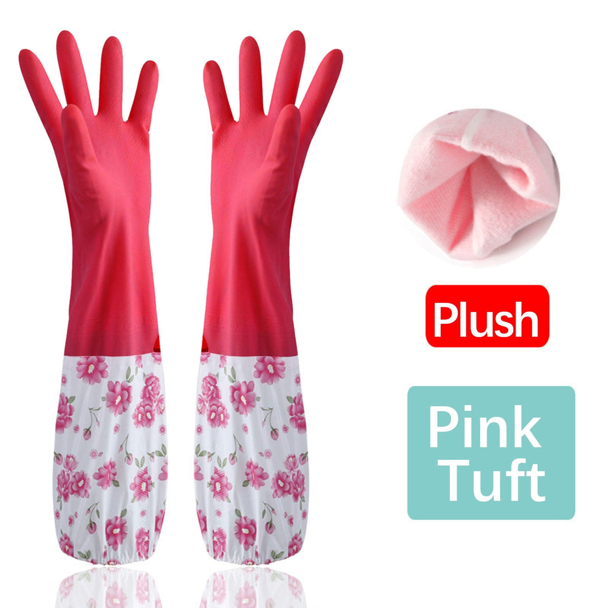 Reusable Rubber Cleaning Gloves, Medium with Flocked Cotton Lining - Image 3