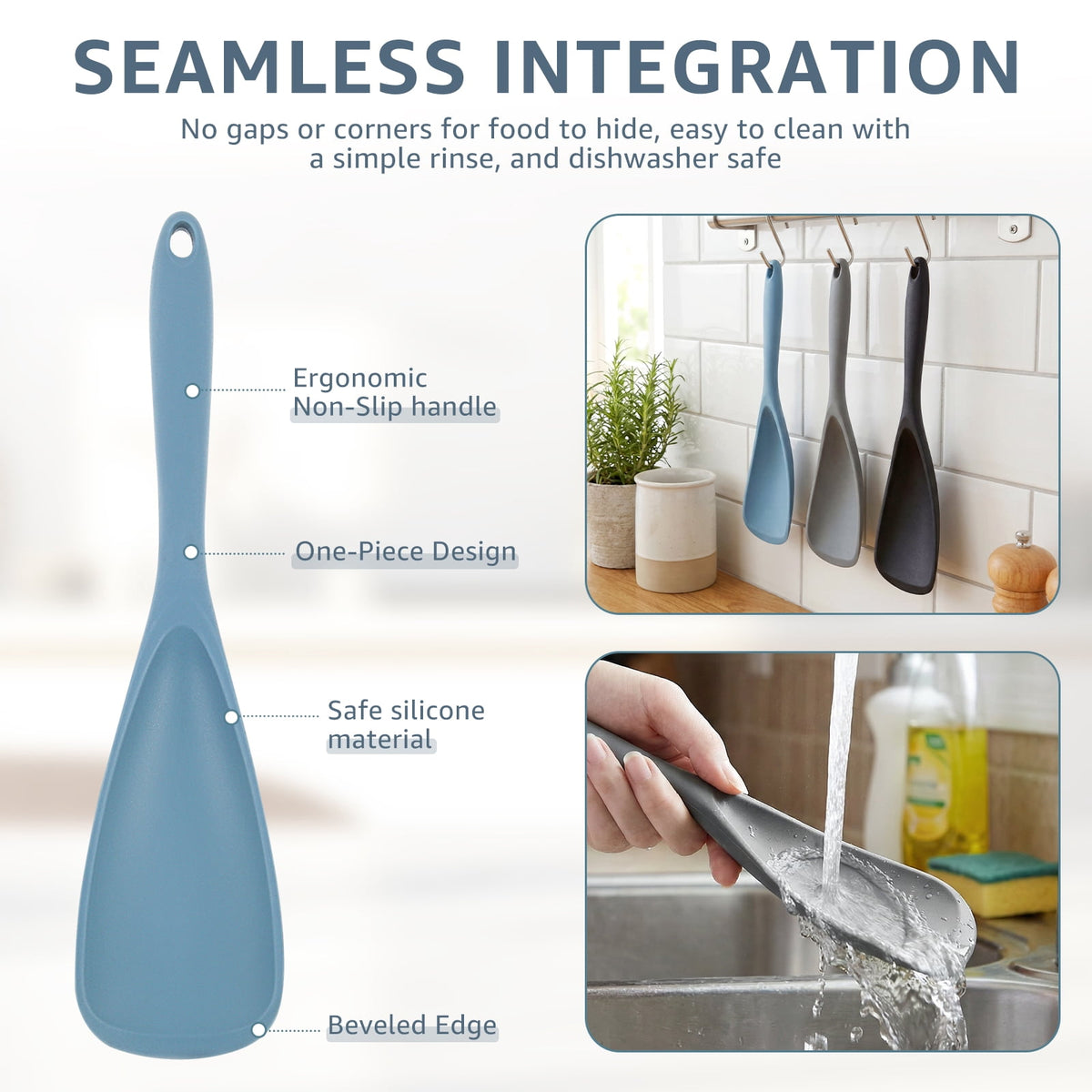 Silicone Spoonula Set of 3, 11.4 Inch Heat Resistant Cooking Spoons - Image 2