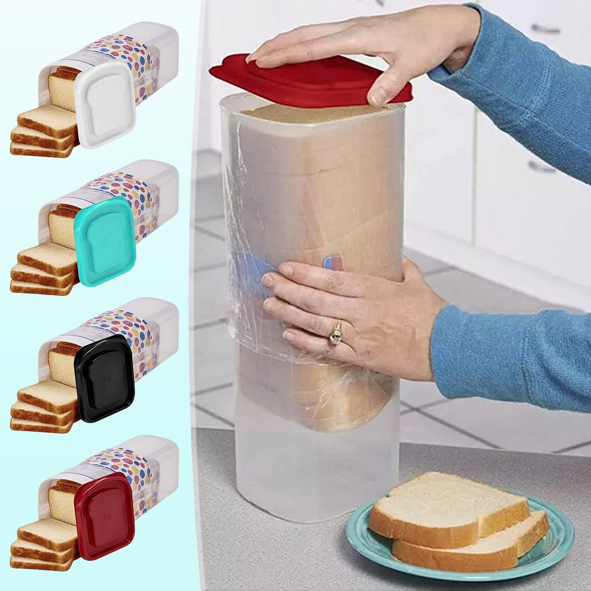 Bread Box with Airtight Lid, Plastic Loaf Keeper in White - Image 2