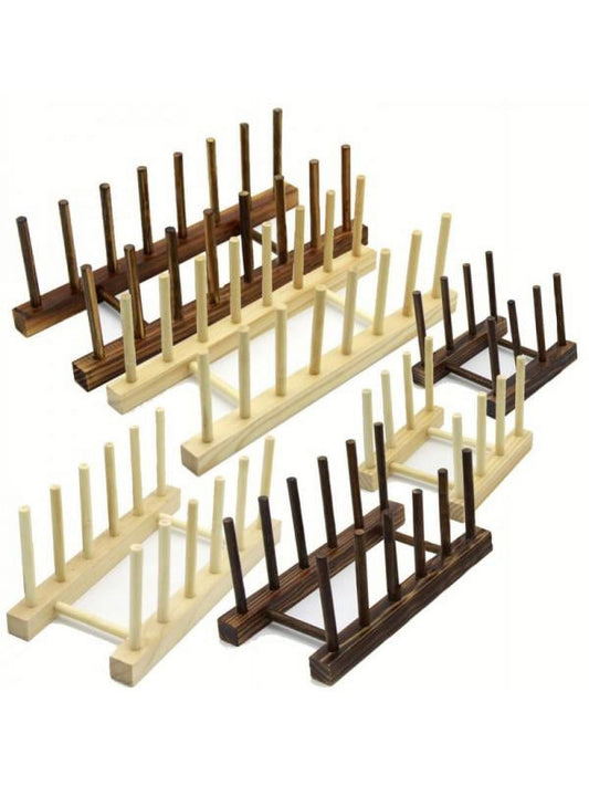 Bamboo Dish and Pot Lid Rack, 6 Slots for Cupboard or Counter