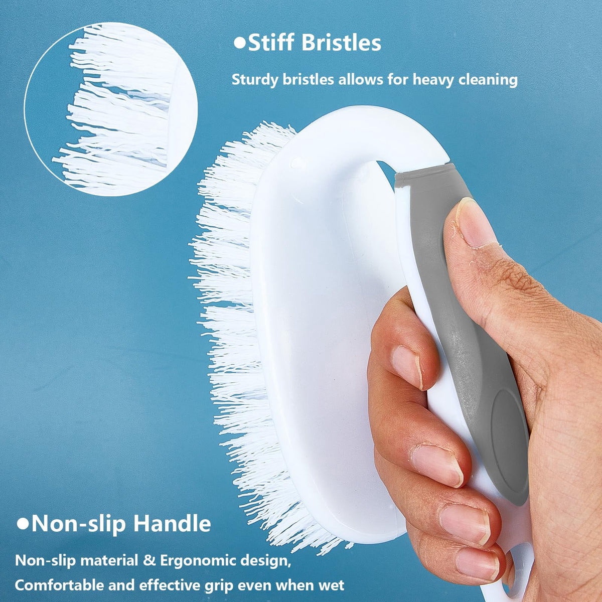 Scrub Brush Set of 4, Stiff Bristle Brushes with Grout Scraper - Image 2