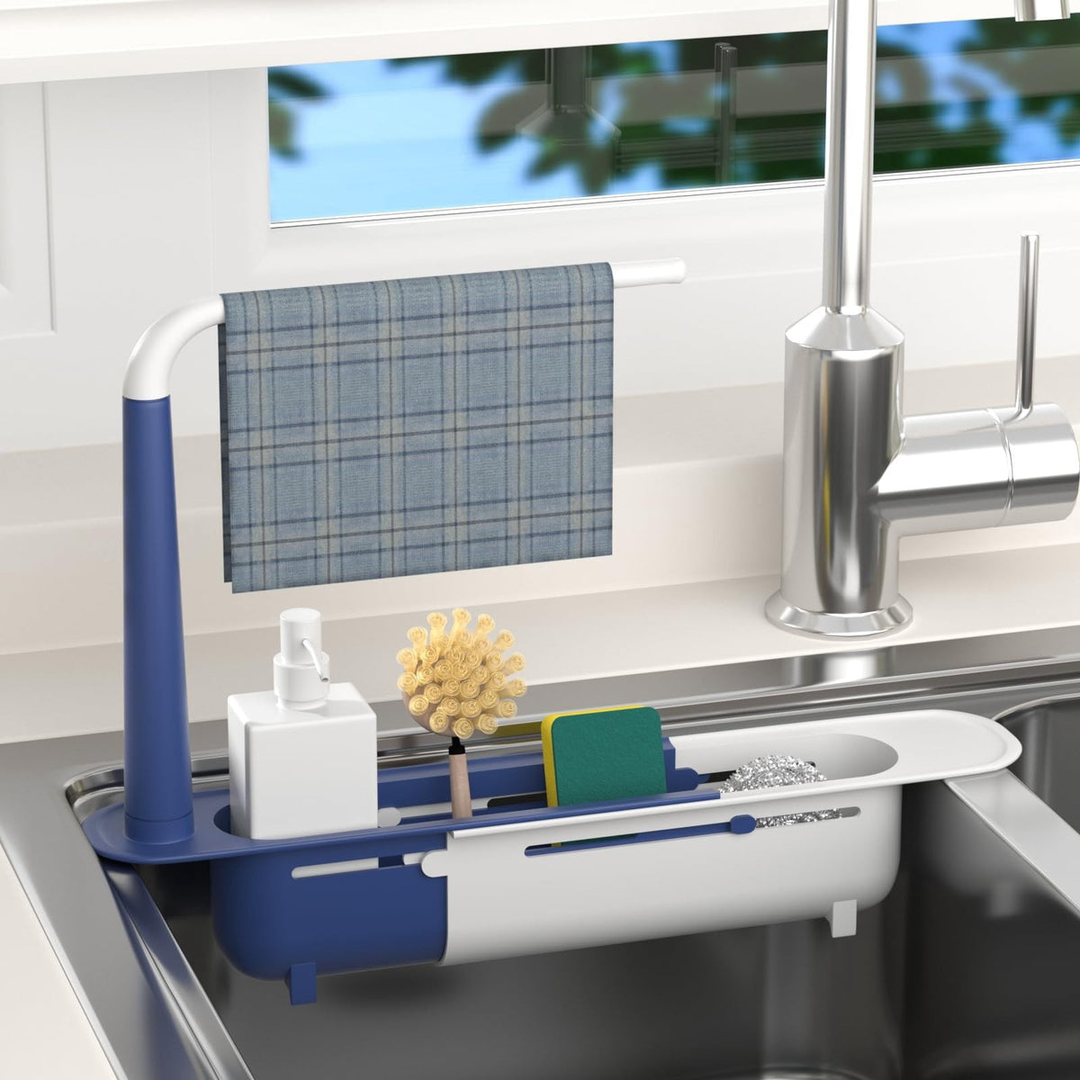 Expandable Sink Caddy with Adjustable Arm for Sponges and Brushes - Image 2
