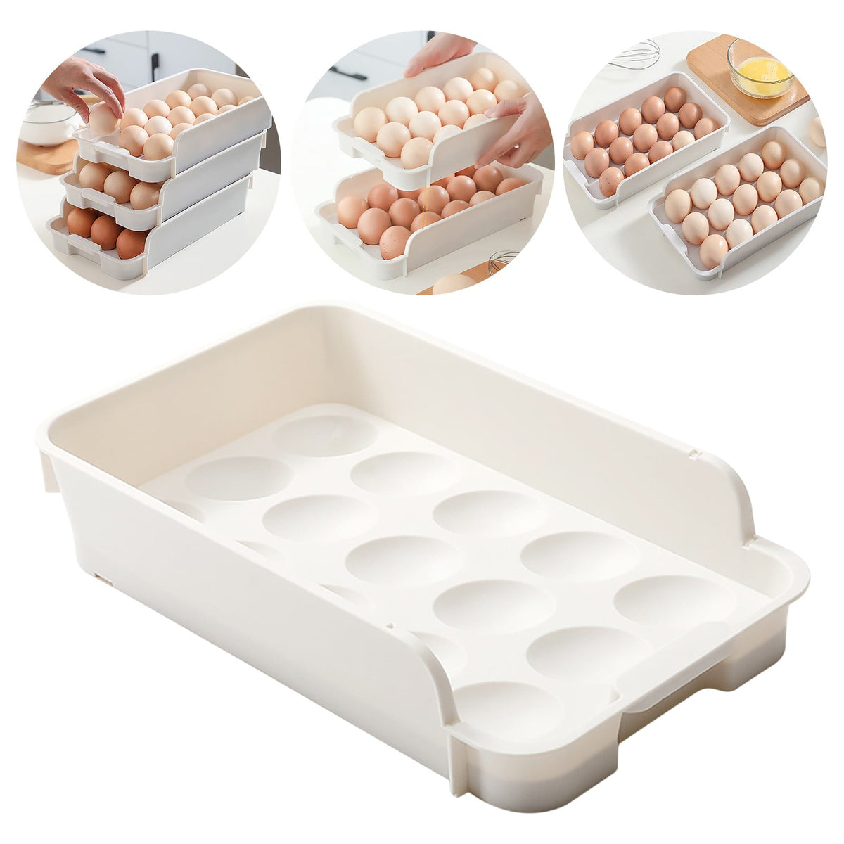 Stackable Egg Holder for the Fridge, 15 Grid Storage Tray - Image 4