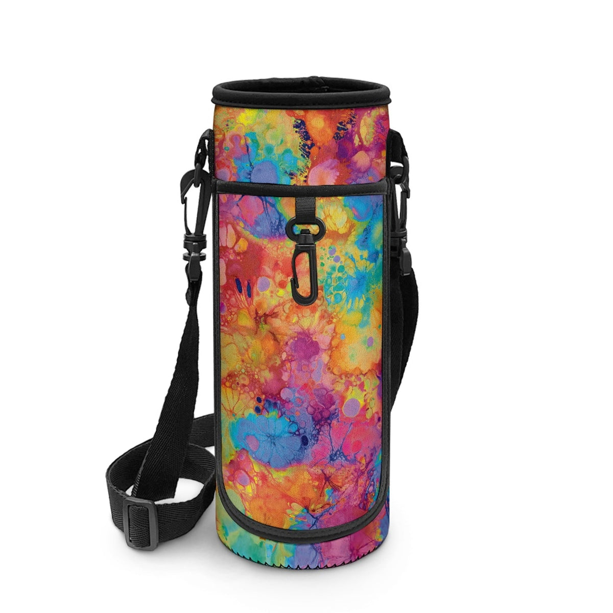 Tie Dye Water Bottle Carrier with Phone Pocket and Shoulder Strap