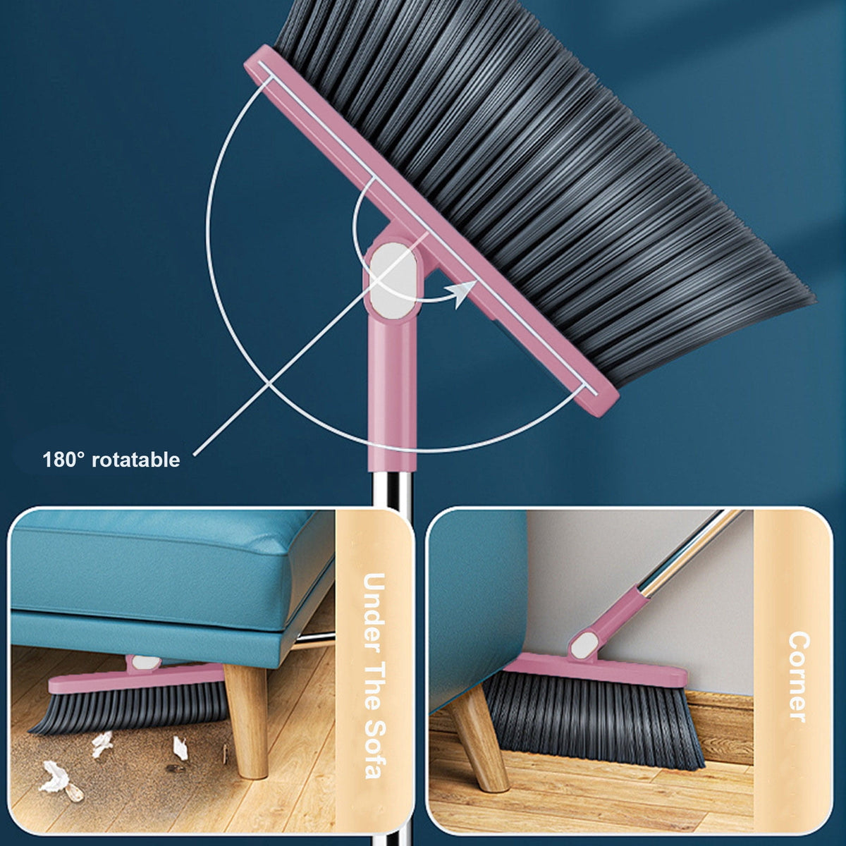 Upright Broom and Dustpan Set with Self Cleaning Scraping Teeth - Image 5