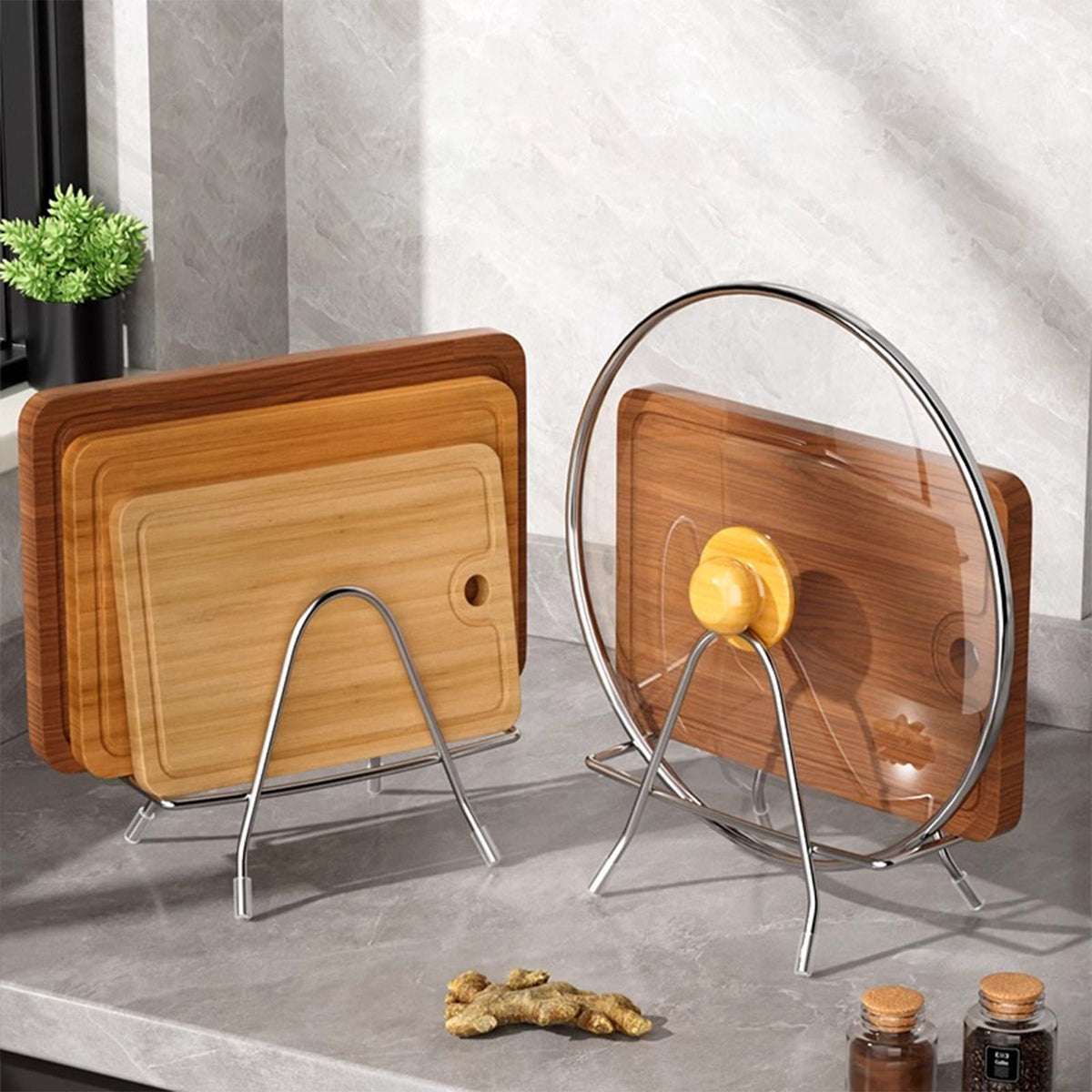 Stainless Steel Cutting Board and Pot Lid Rack, Triangle Stand - Image 4