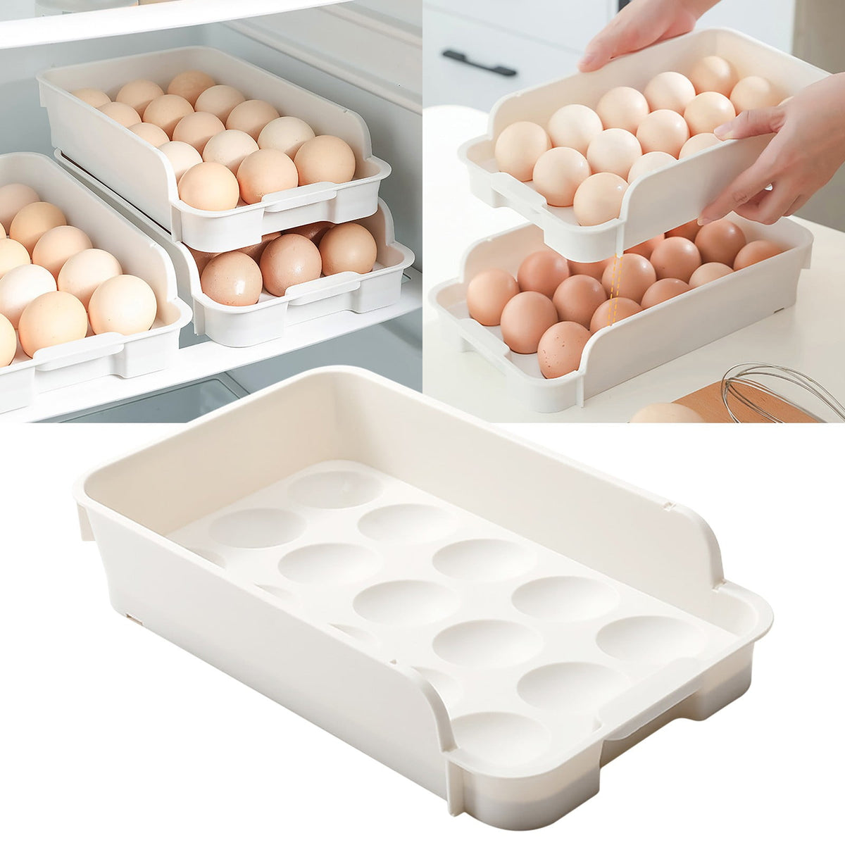 Stackable Egg Holder for the Fridge, 15 Grid Storage Tray - Image 5