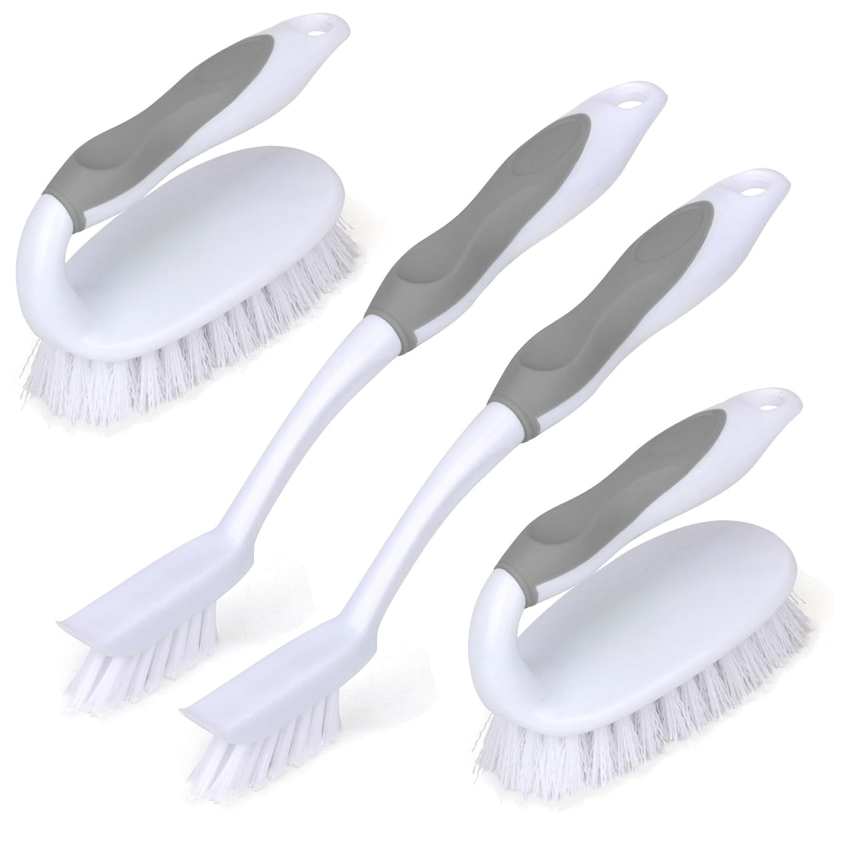 Scrub Brush Set of 4, Stiff Bristle Brushes with Grout Scraper