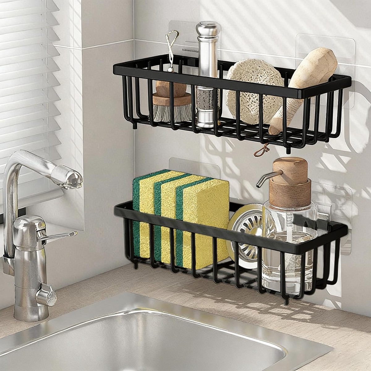 Sink Caddy Sponge Holder with Draining Tray and Towel Rod - Image 5
