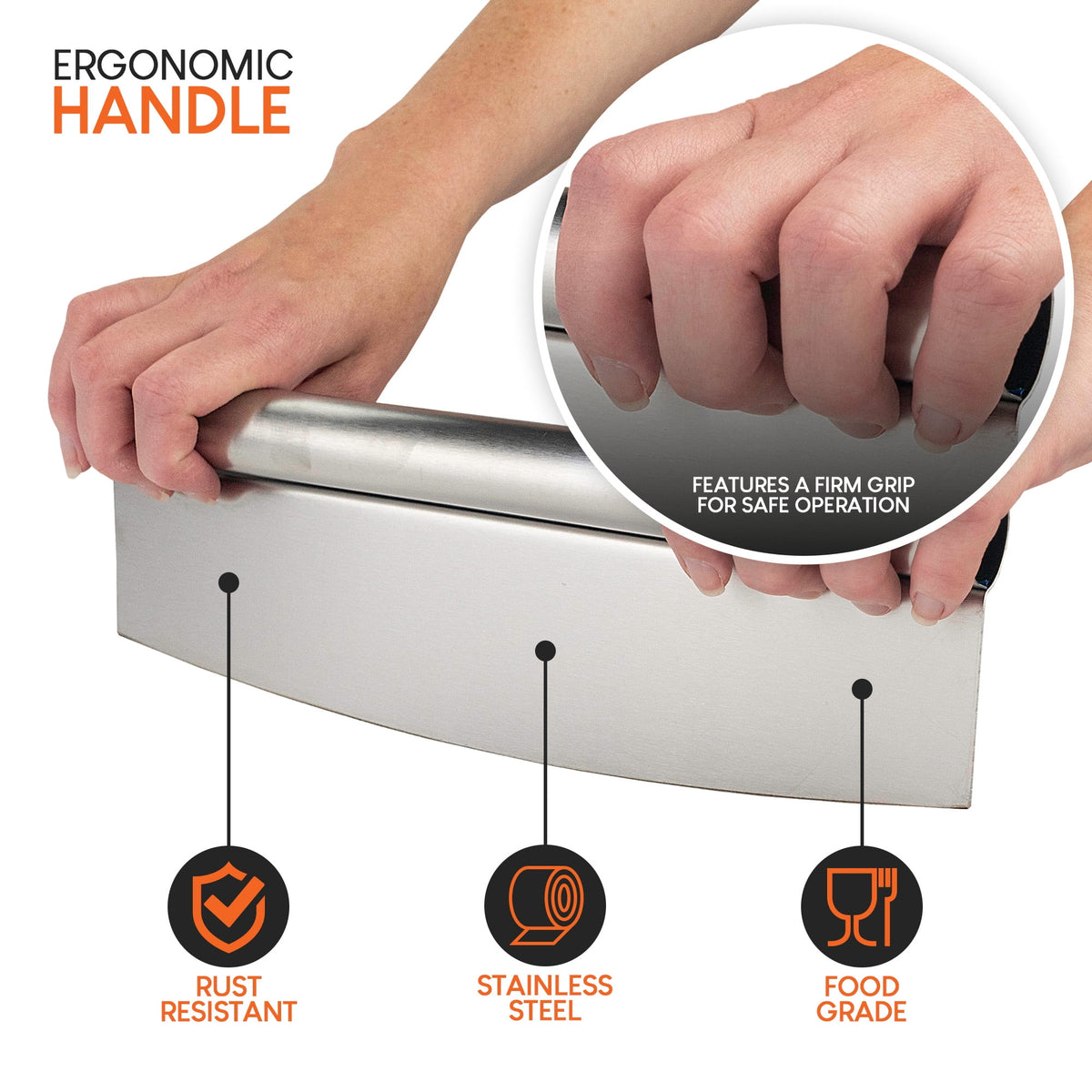 Rocking Pizza Cutter, Stainless Steel Mezzaluna Blade with Grip - Image 3