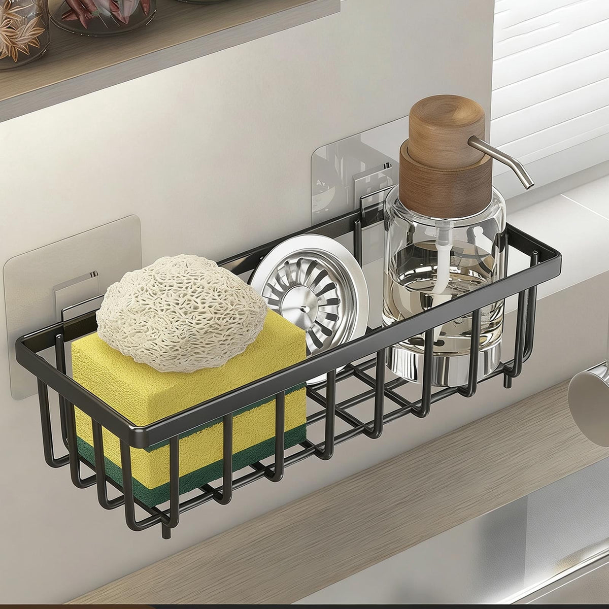 Sink Caddy Sponge Holder with Draining Tray and Towel Rod - Image 4