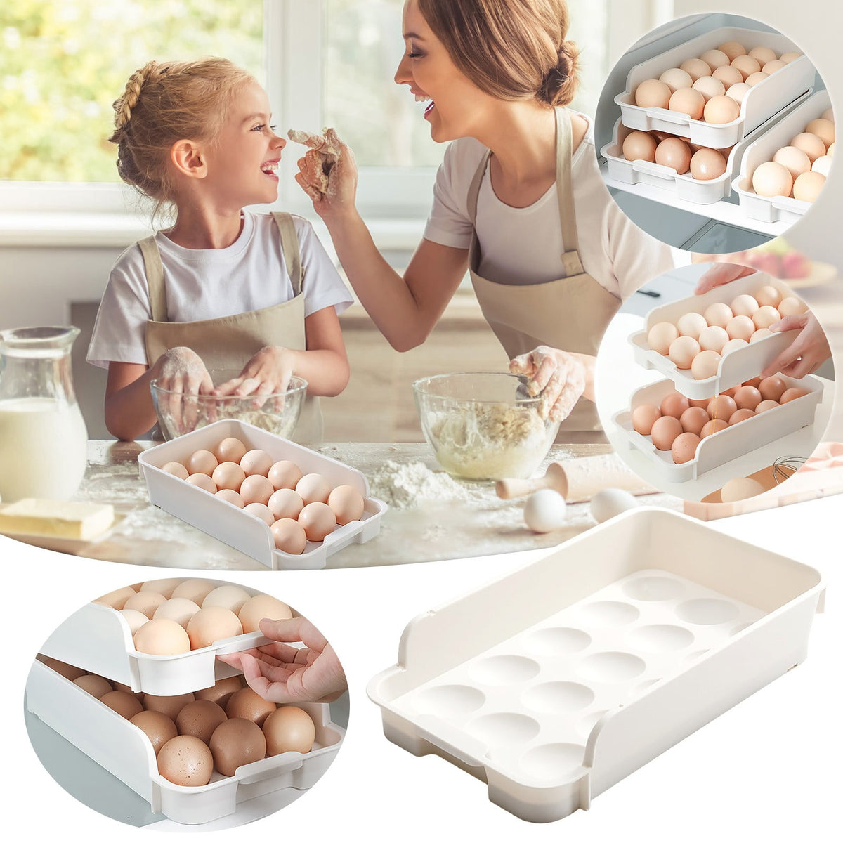 Stackable Egg Holder for the Fridge, 15 Grid Storage Tray - Image 2