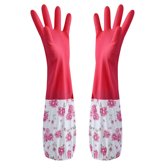 Reusable Rubber Cleaning Gloves, Medium with Flocked Cotton Lining
