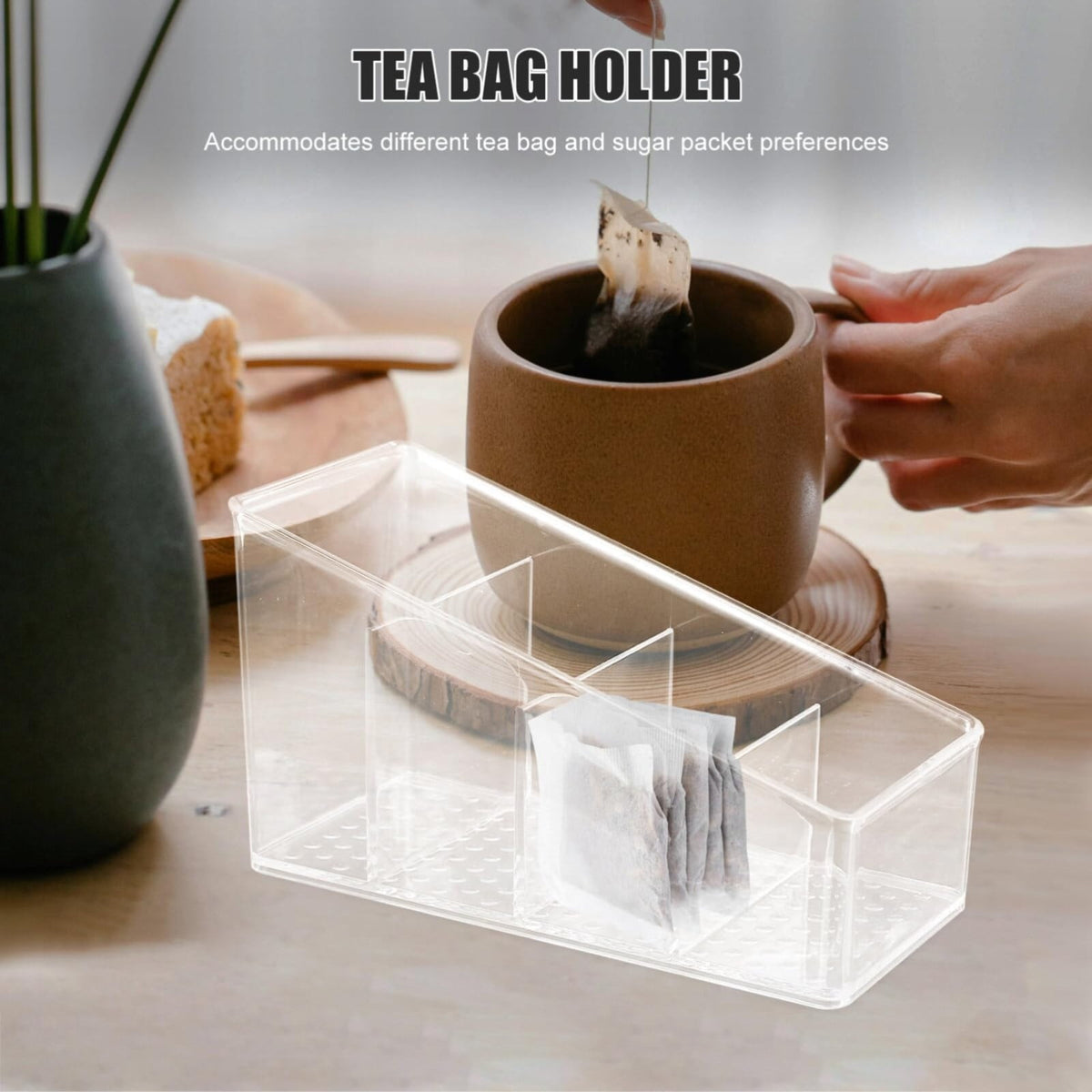 Clear Tea Bag Organizer with Divider for Sugar and Coffee Packets - Image 6