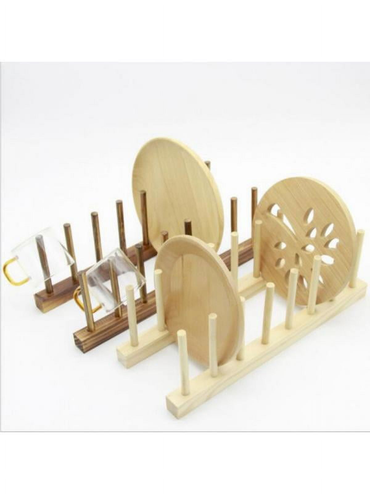 Bamboo Dish and Pot Lid Rack, 6 Slots for Cupboard or Counter - Image 2