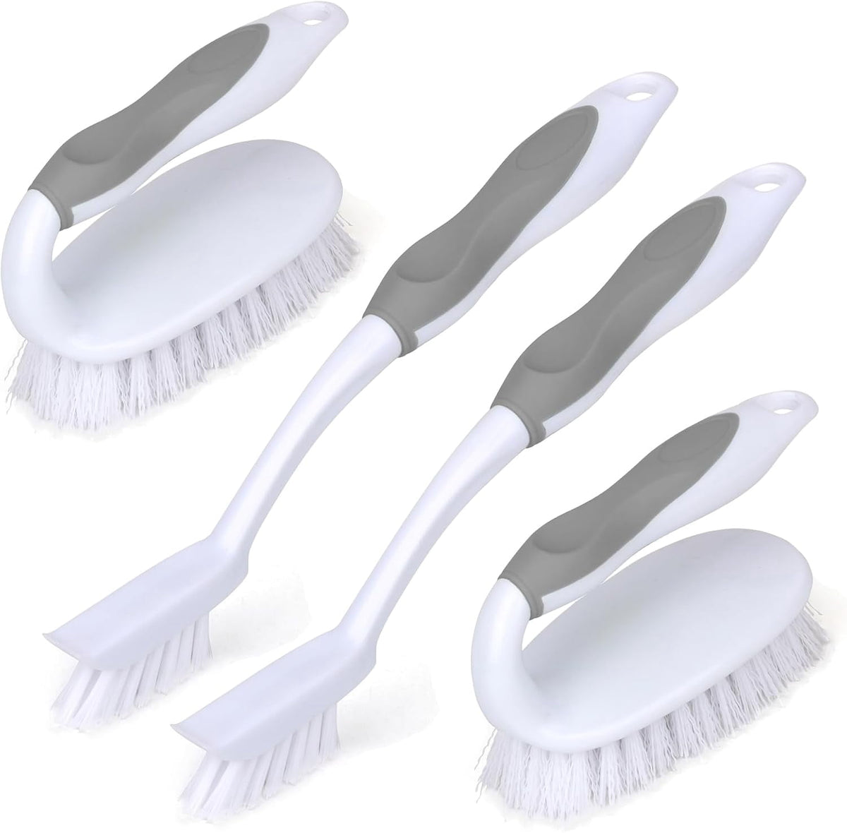 Scrub Brush Set of 4, Stiff Bristle Brushes with Grout Scraper - Image 3