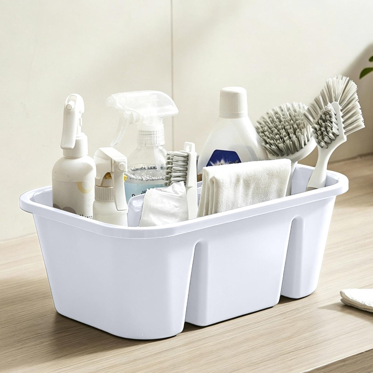 Divided Plastic Caddy Tote with Handle for Shower and Cleaning Supplies - Image 6