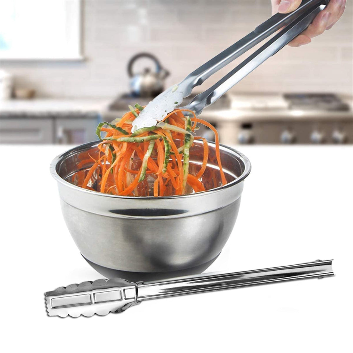 Locking Kitchen Tongs, 12 Inch Stainless Steel with Scalloped Tips - Image 6