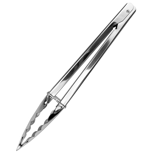 Locking Kitchen Tongs, 12 Inch Stainless Steel with Scalloped Tips