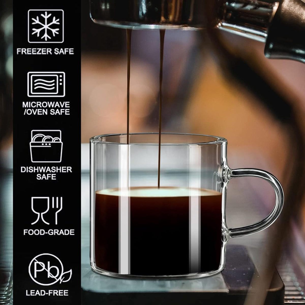 Espresso Glasses with Handles, Set of 8 Clear 4.5 oz Cups - Image 2